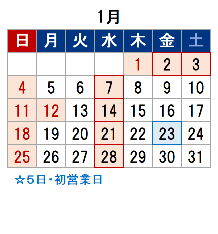 魚問屋(有)尾崎商店1月休業日カレンダー