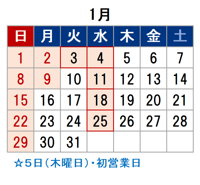 尾崎商店2023年1月の休業日